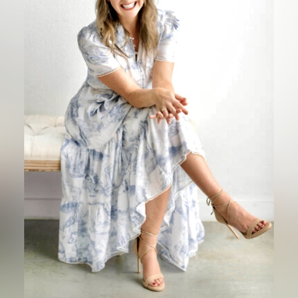 JessAkae Easter Daybreak Short Sleeve Tiered Midi Dress Parisian Print - Picture 5 of 12